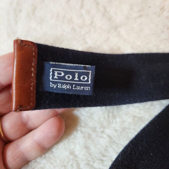 Polo Ralph Lauren Adjustable Belt Navy Blue Cloth Leather Trim Measures 38" Golf - Picture 2 of 6